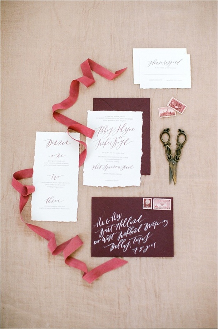 blush and marsala wedding invitations
